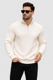 Premium Off-White Ribbed Quarter-Zip Sweater for Men | Stylish Casual Wear