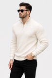 Premium Off-White Ribbed Quarter-Zip Sweater for Men | Stylish Casual Wear